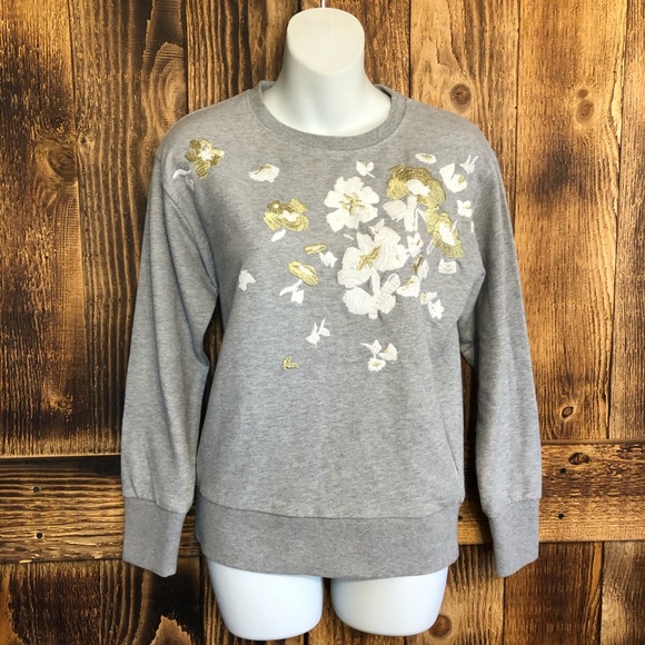J.Crew NWT Grey Floral Embroidered Sweatshirt - XS - Picture 2 of 7
